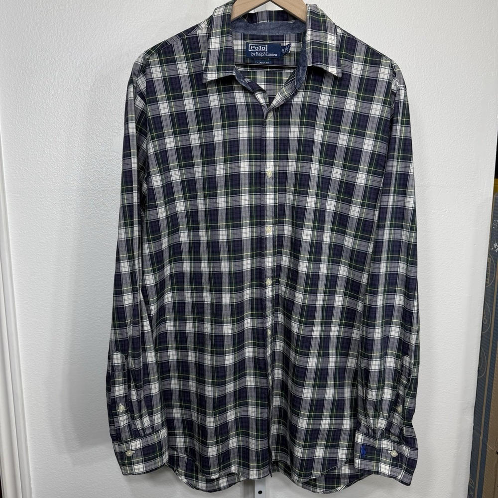 Polo Ralph‎ Lauren XL Men's LS Shirt Button-Down Green Blue Purple Yellow Plaid
